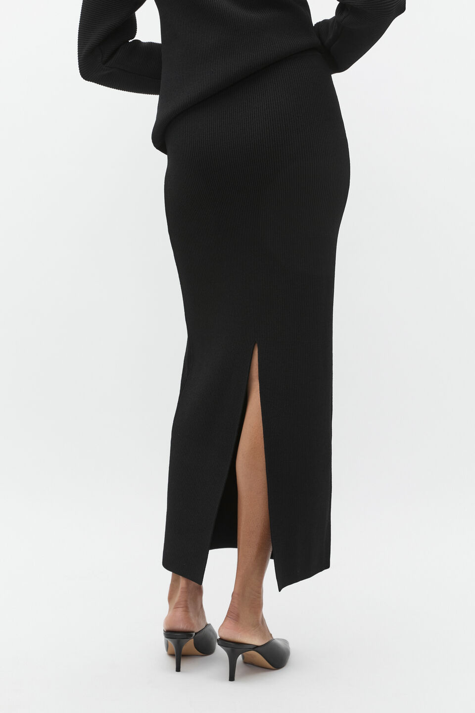 Crepe Rib Pencil Skirt  Black
