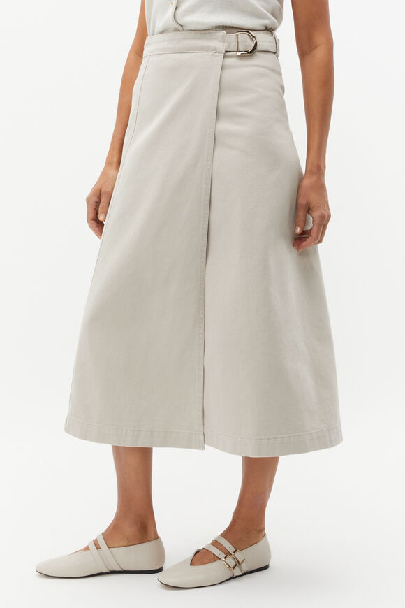 Denim Wrap Front Buckle Skirt  Oat  hi-res