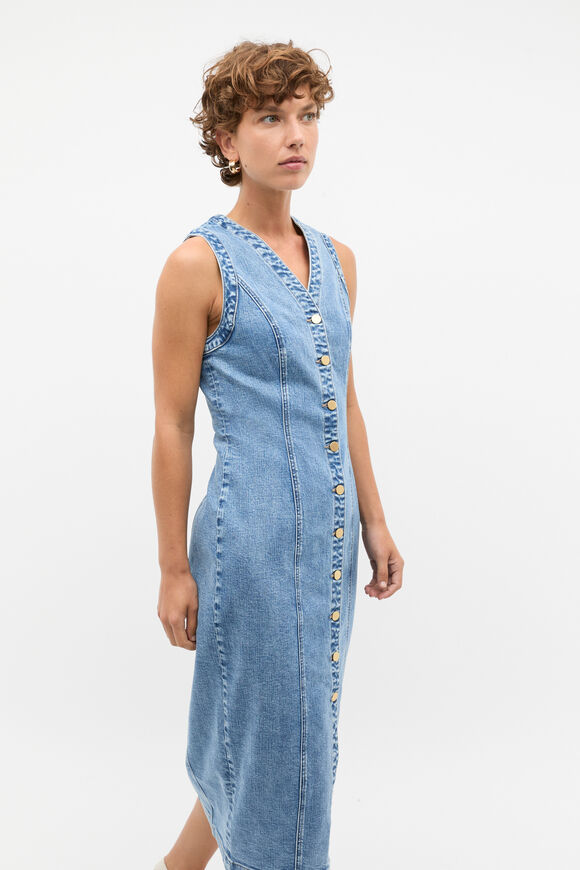 Denim Button Through Midi Dress  Mist Blue Wash  hi-res