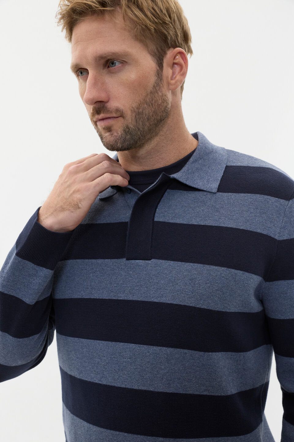 Rugby Polo Knit  Midnight Blue Stripe