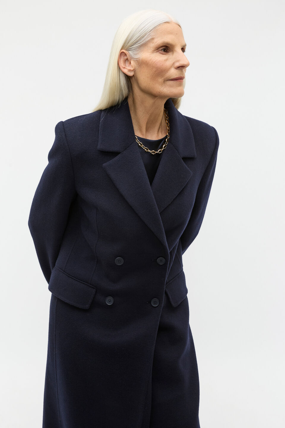 Wool Blend Double Breasted Coat  Twilight Blue