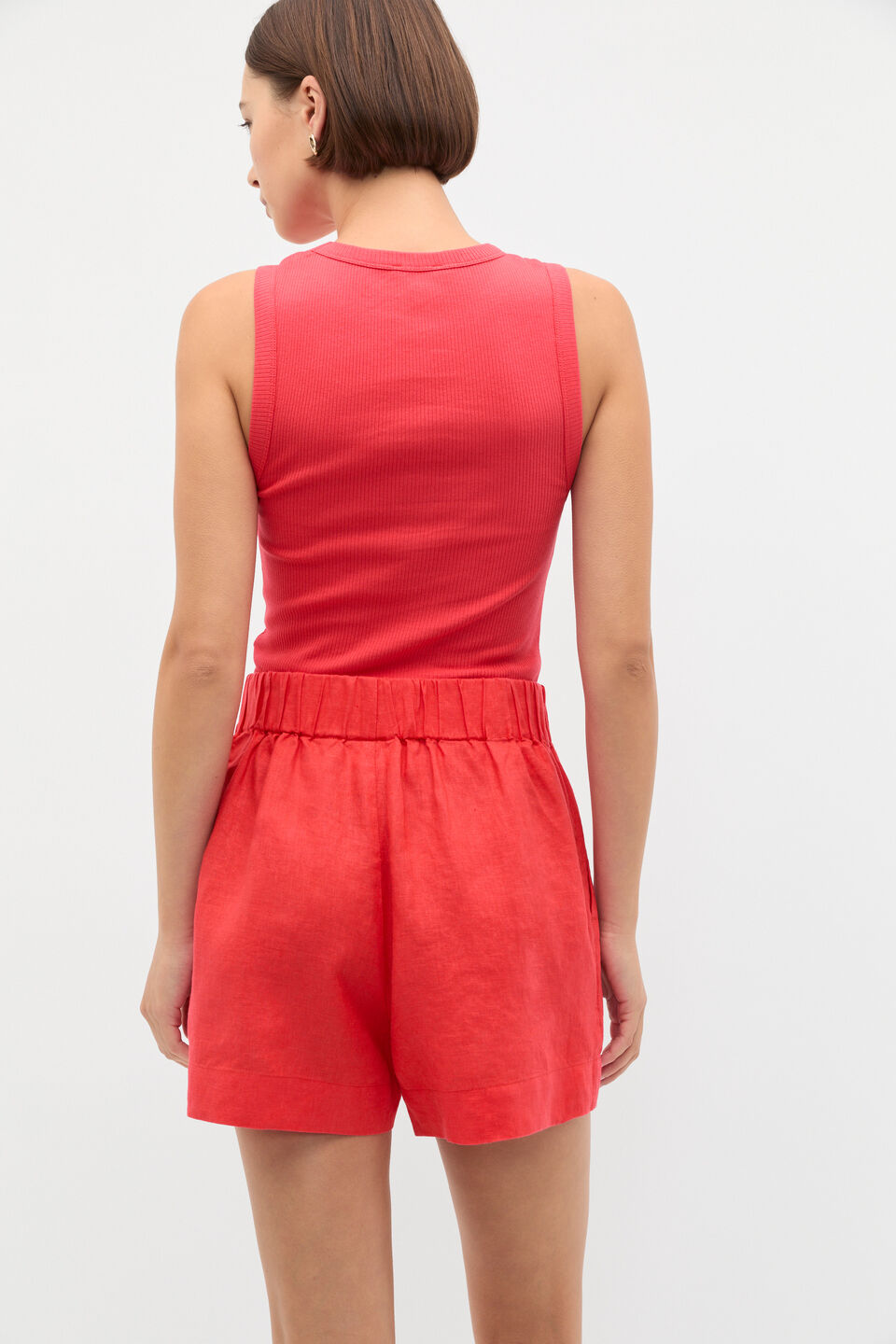 Core Linen Gathered Palazzo Short  Electric Crimson