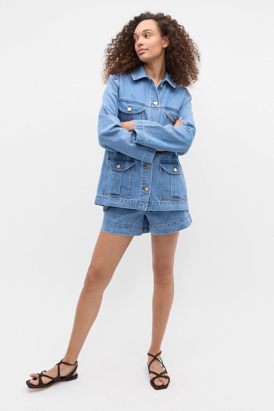 Core Denim Gathered Short  Mist Blue Wash