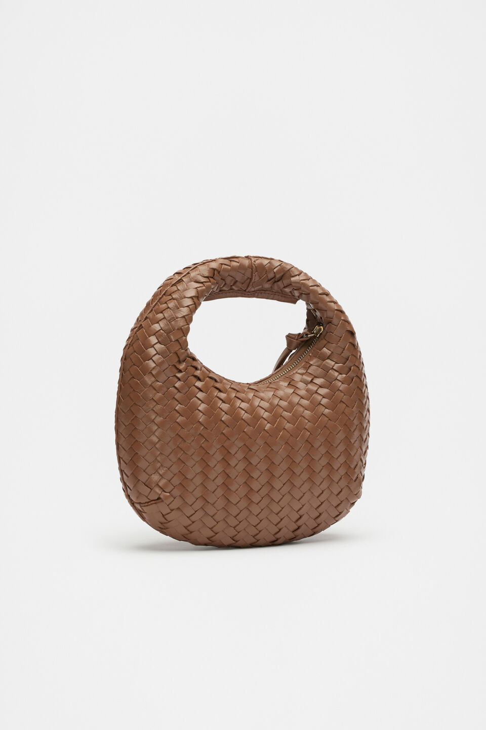 Leather Woven Handbag  Deep Tan