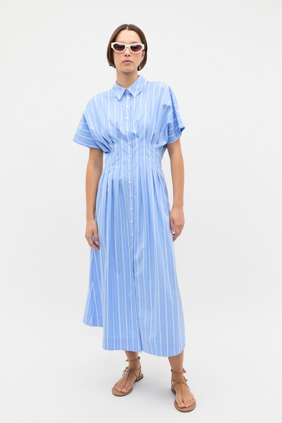 Poplin Variegated Stripe Midi Dress  Cornflower Blue Stripe