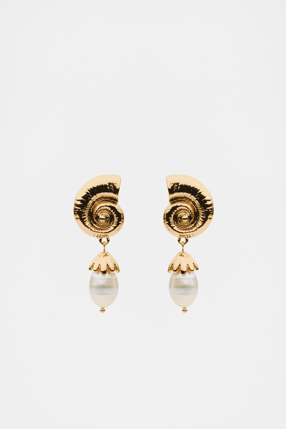 Spiral Shell Pearl Drop Earring  Gold