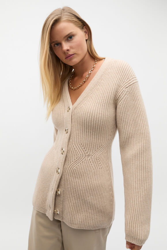 Structured Rib Button Cardigan  Latte Marle  hi-res