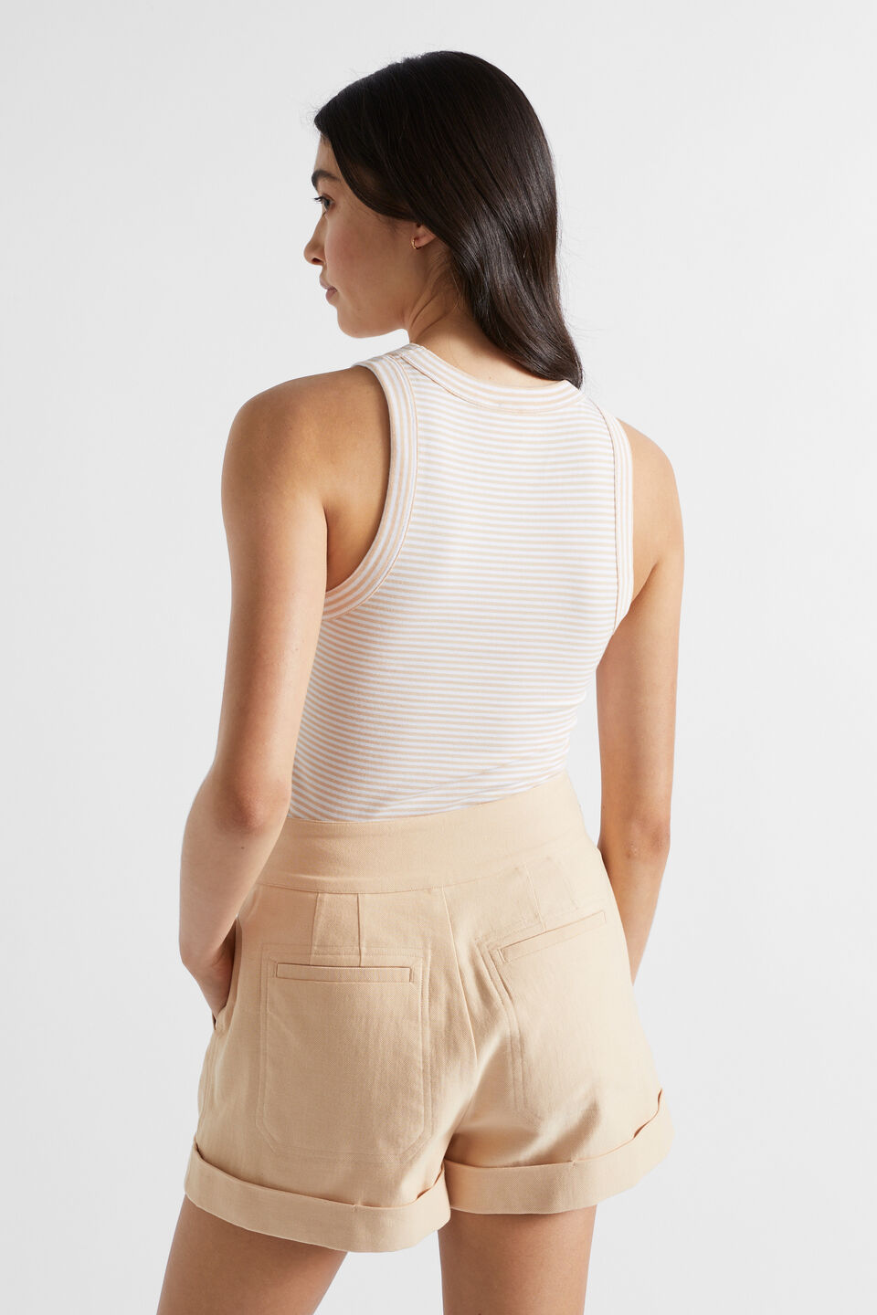Casual Tab Waist Short  Soft Wheat