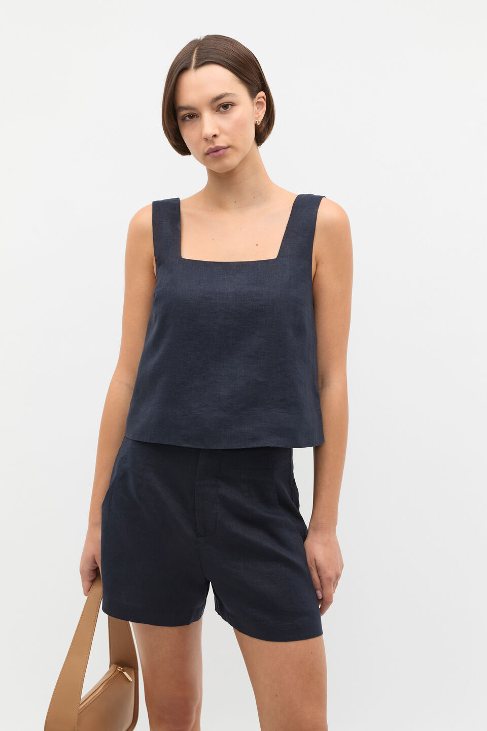 Square Neck Linen Shell Top  Twilight Blue