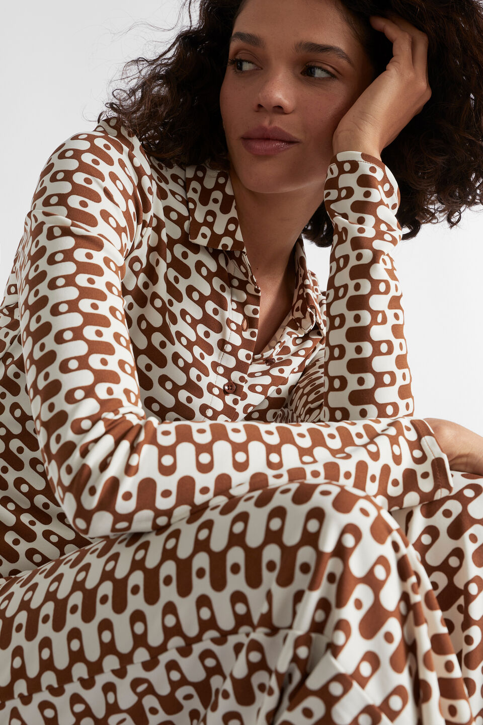 Geo Swirl Polo Top  Spice Geo