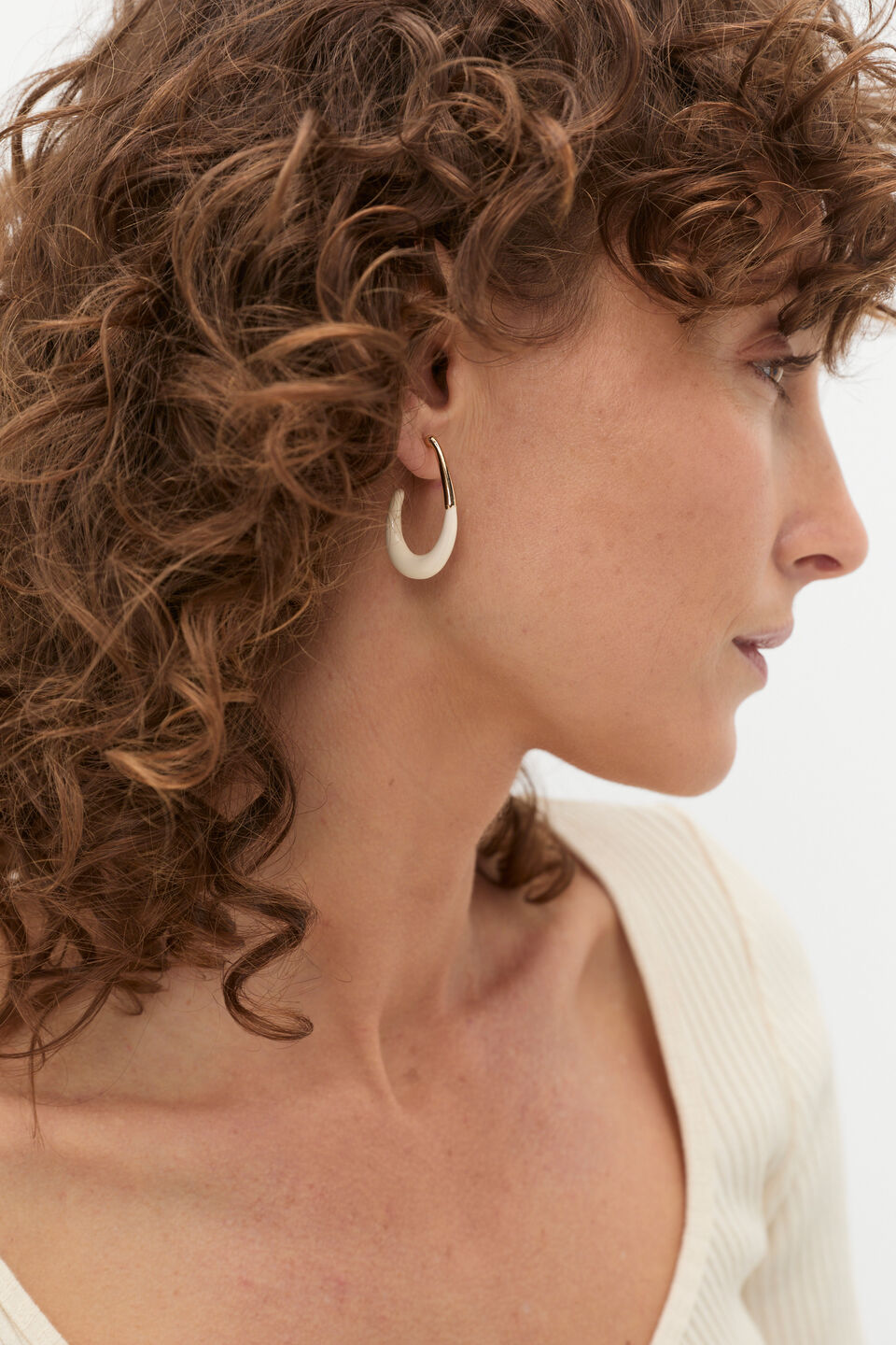 Enamel Teardrop Hoop  Coconut Cream