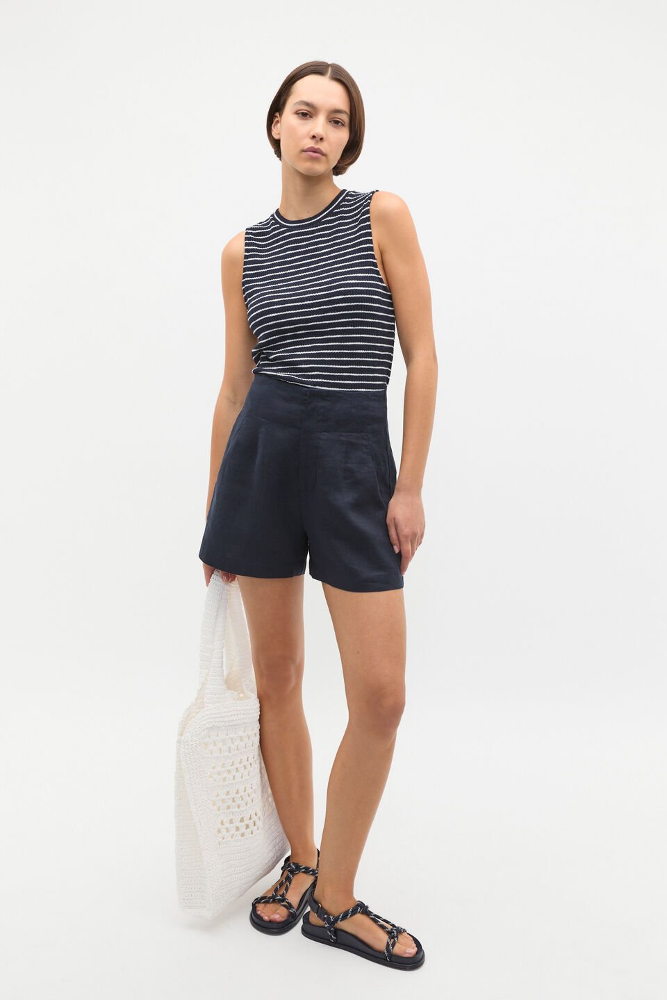 Stripe Textured Shell Top  Twilight Blue Stripe