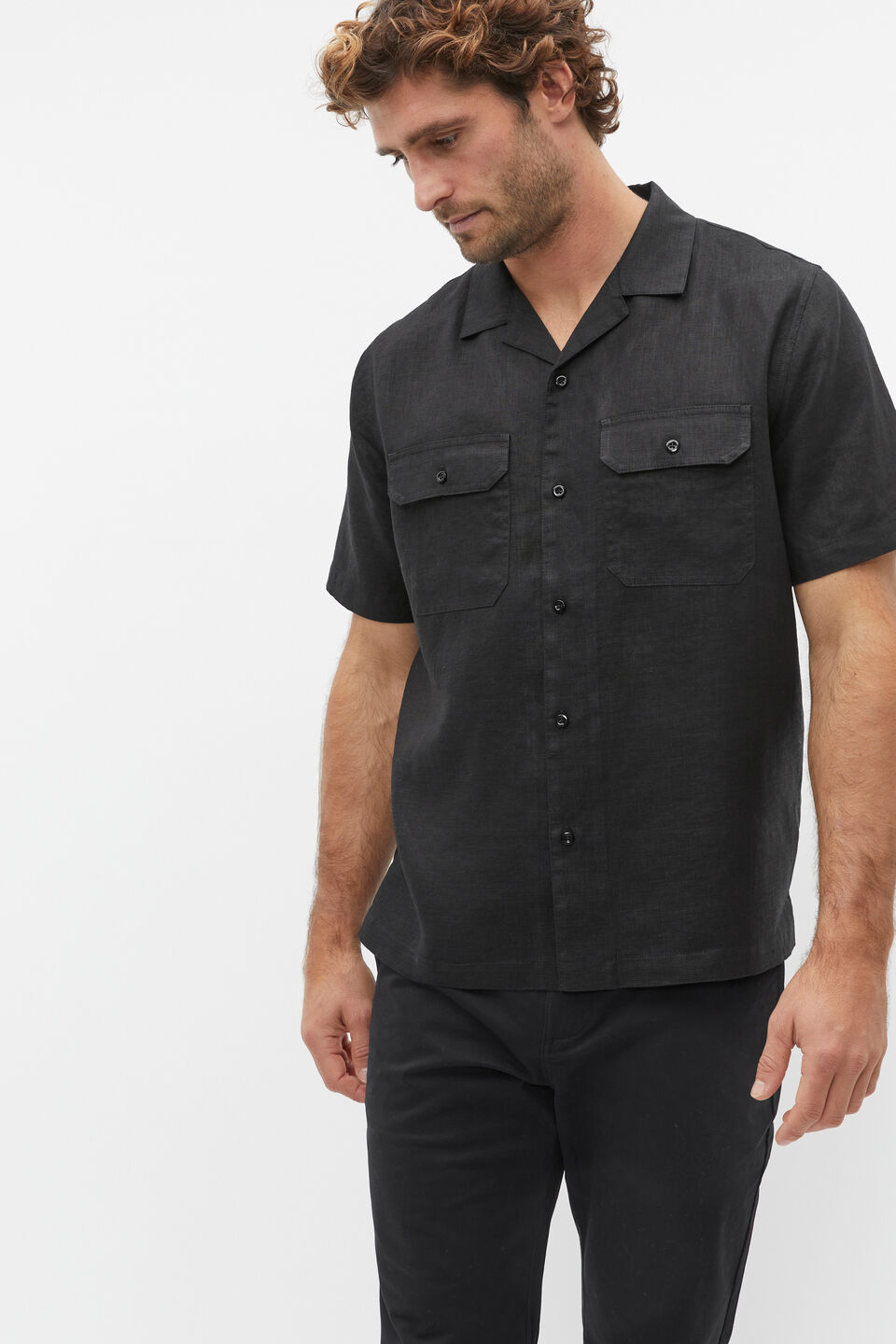 Linen Utility Shirt  True Black