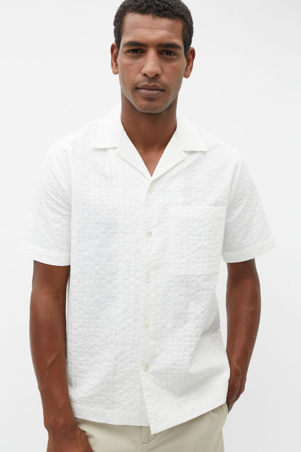 Textured Stitch Shirt  Vintage White