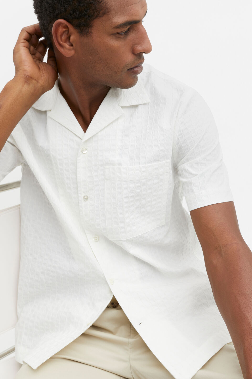 Textured Stitch Shirt  Vintage White