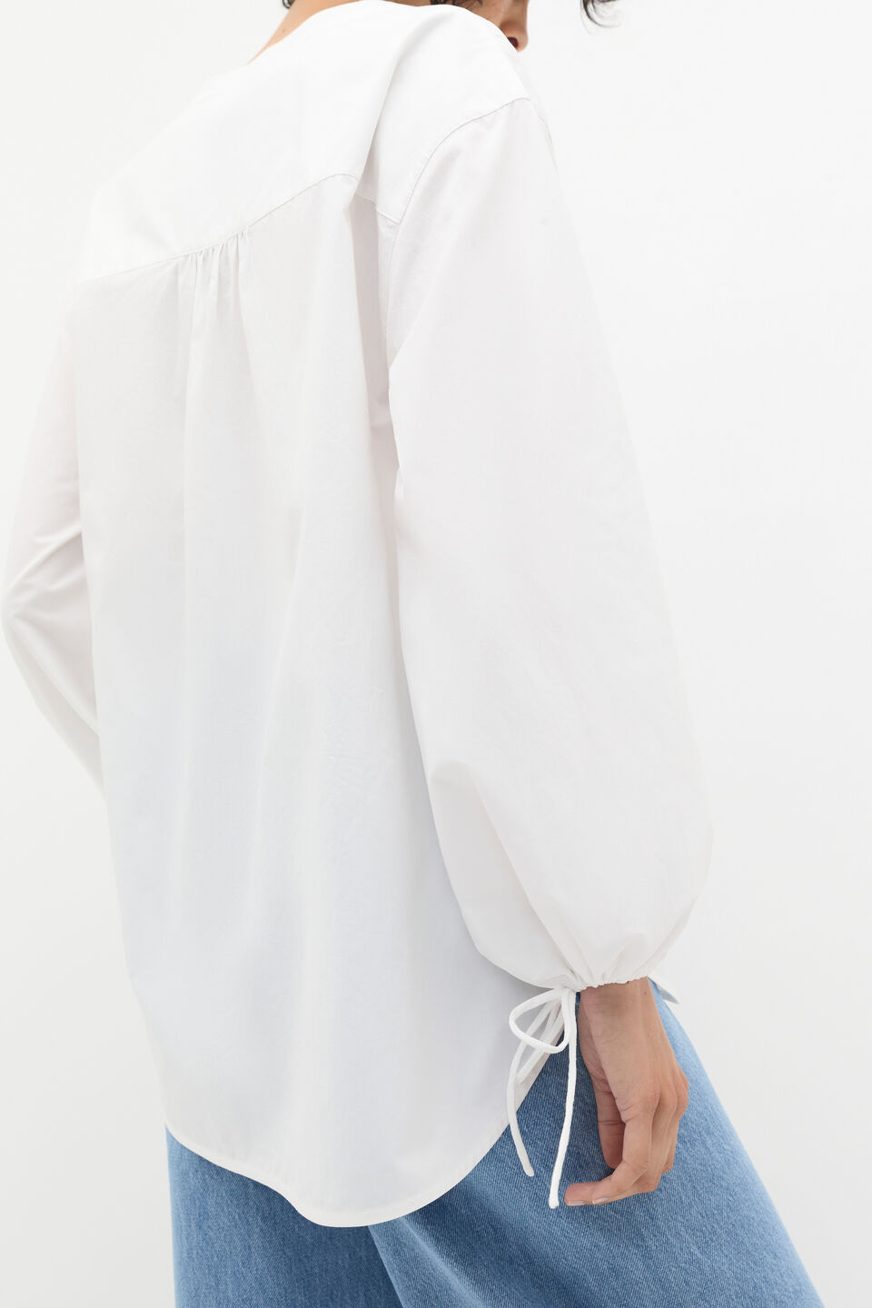 Poplin Relaxed Blouson Top  Whisper White