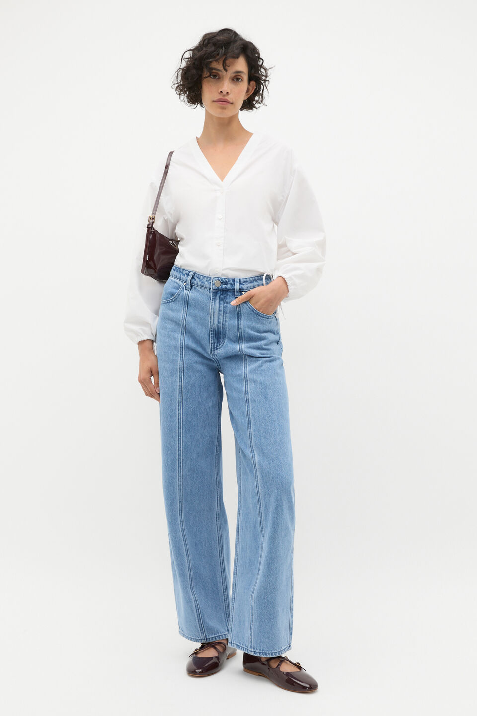 Poplin Relaxed Blouson Top  Whisper White