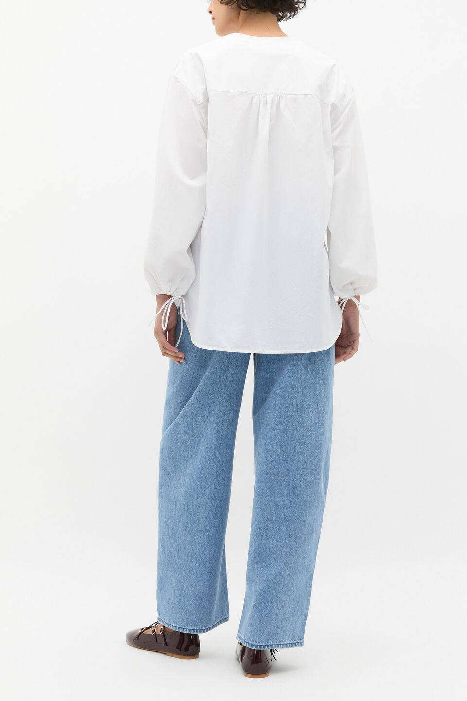 Poplin Relaxed Blouson Top  Whisper White