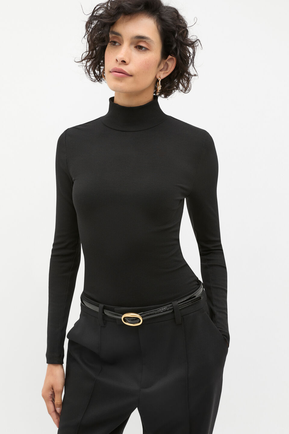 Core Rib Mock Neck Top  Black