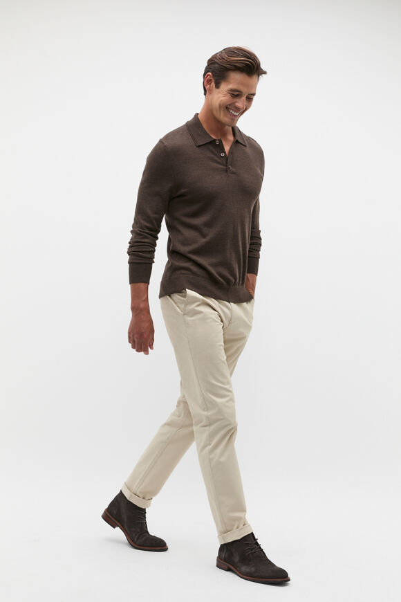 Merino Wool Long Sleeve Polo  Dark Espresso Marle  hi-res