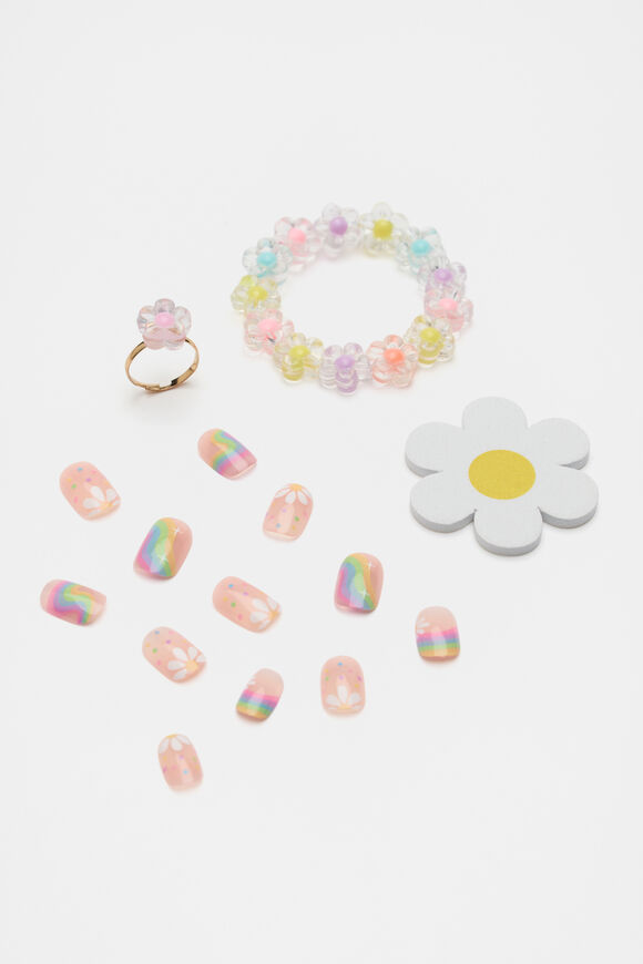 Daisy Press on Nails and Jewellery Set  Multi  hi-res