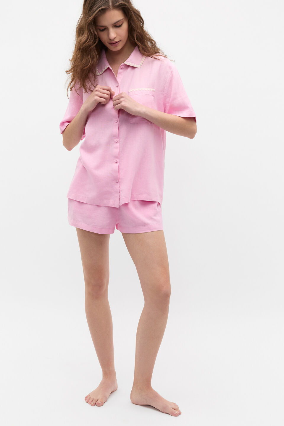 Embroidered Shirt and Short PJ Set  Fairy Floss