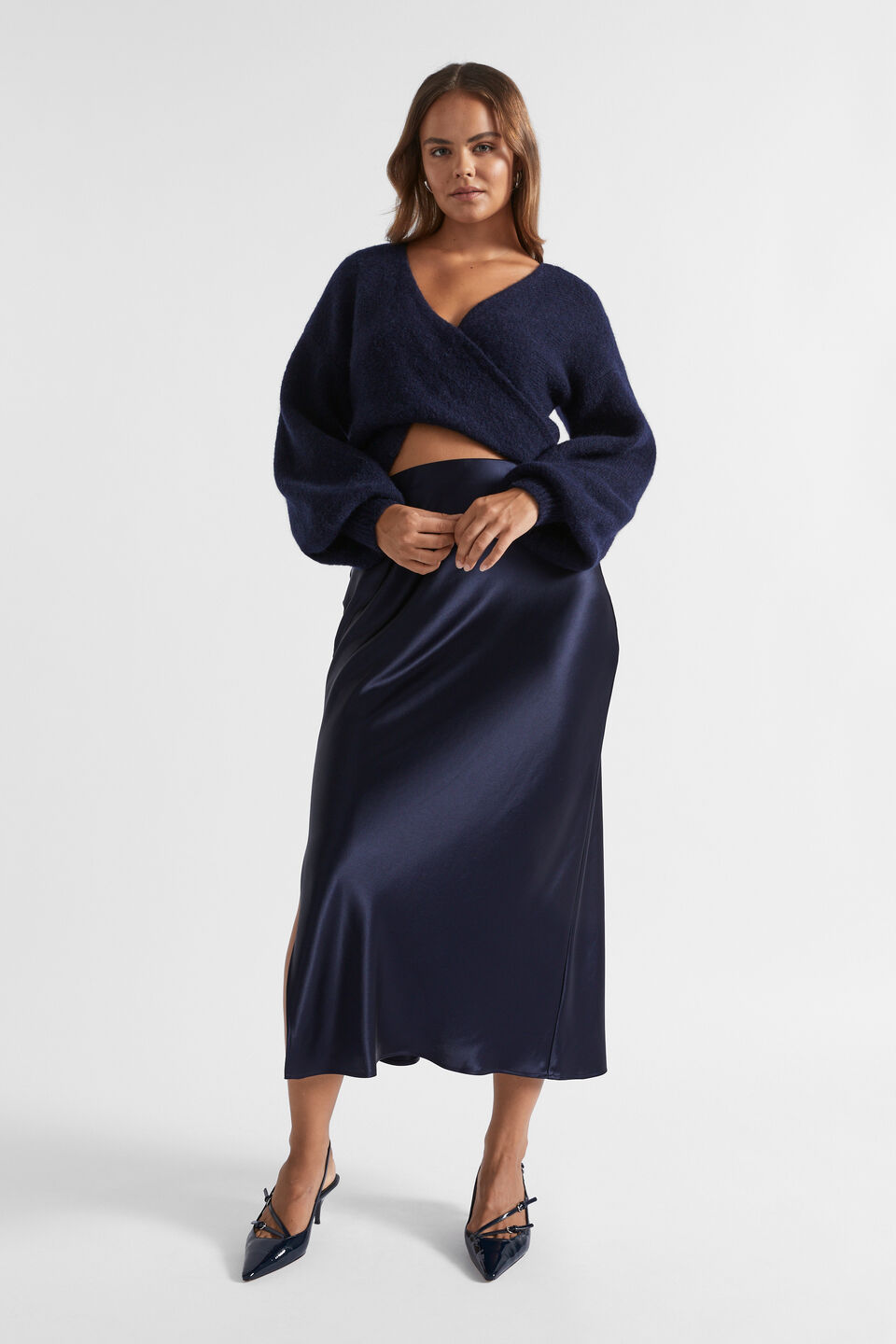 Satin Maxi Slip Skirt  Midnight Sky