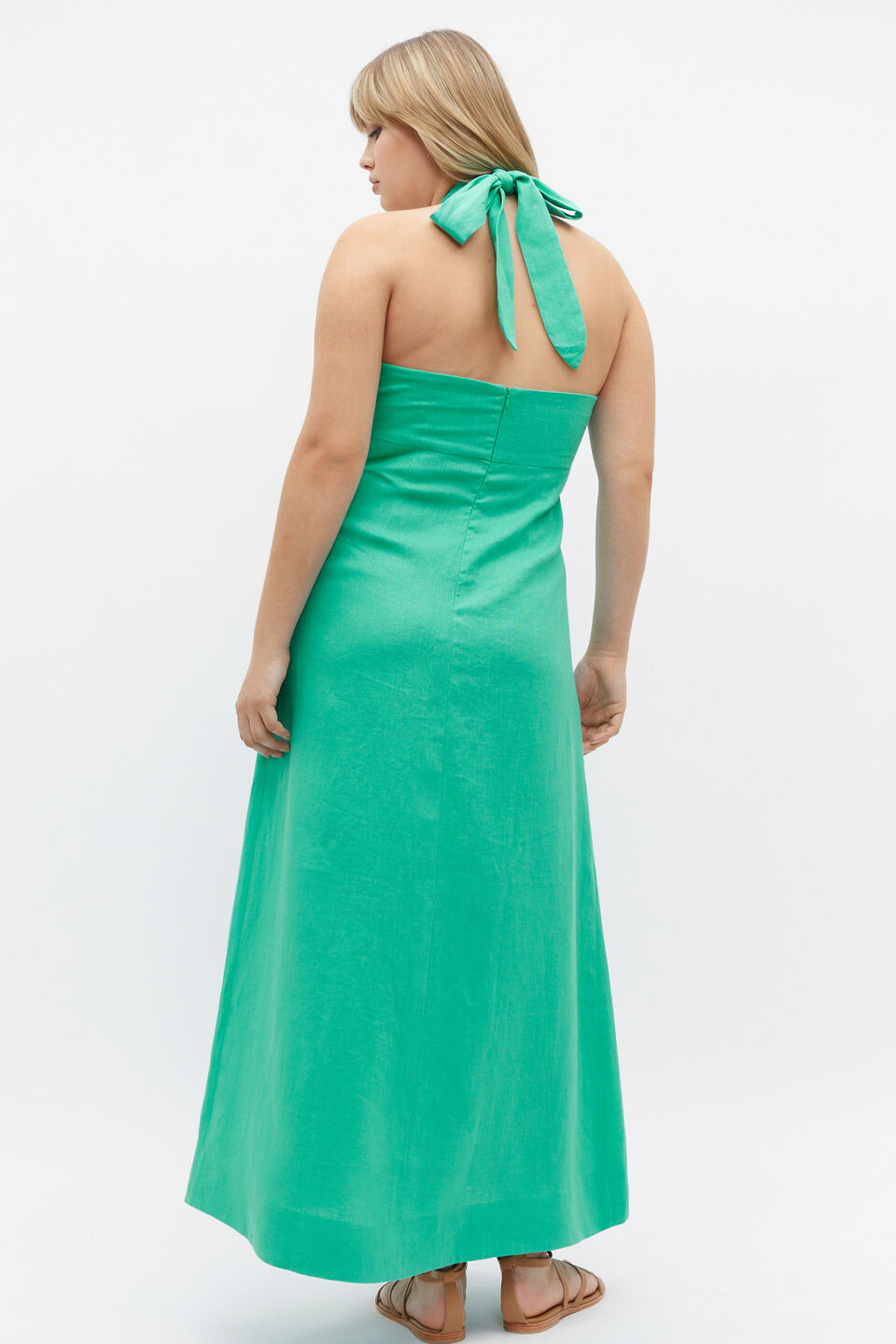 Linen Knot Halter Maxi Dress  Deep Emerald