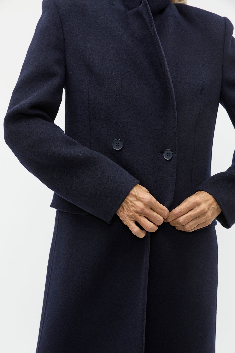 Wool Blend Double Breasted Coat  Twilight Blue