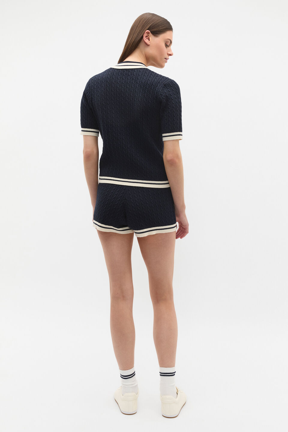 Cable Knit Polo  Twilight Blue