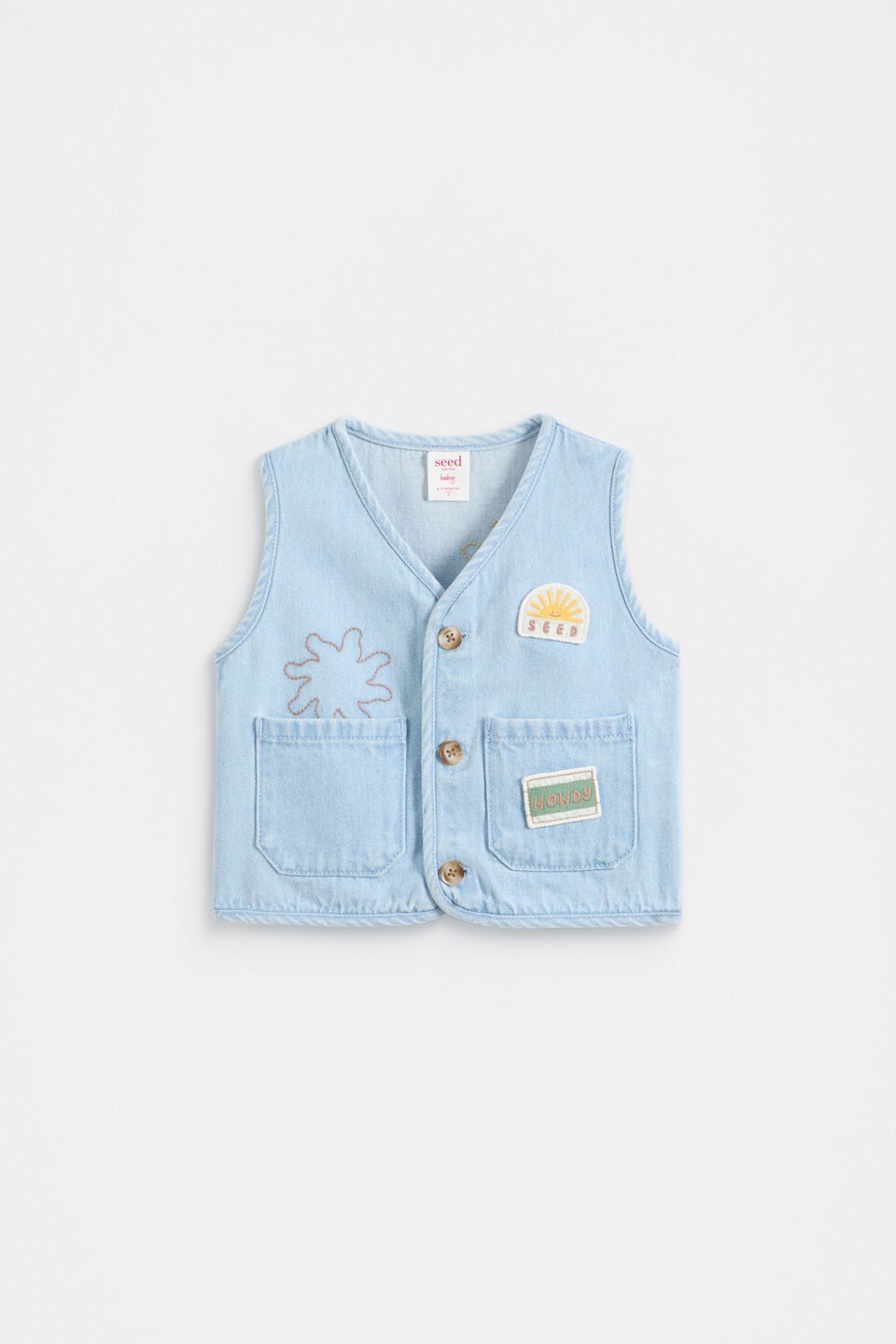 Patched Denim Vest  Light Wash