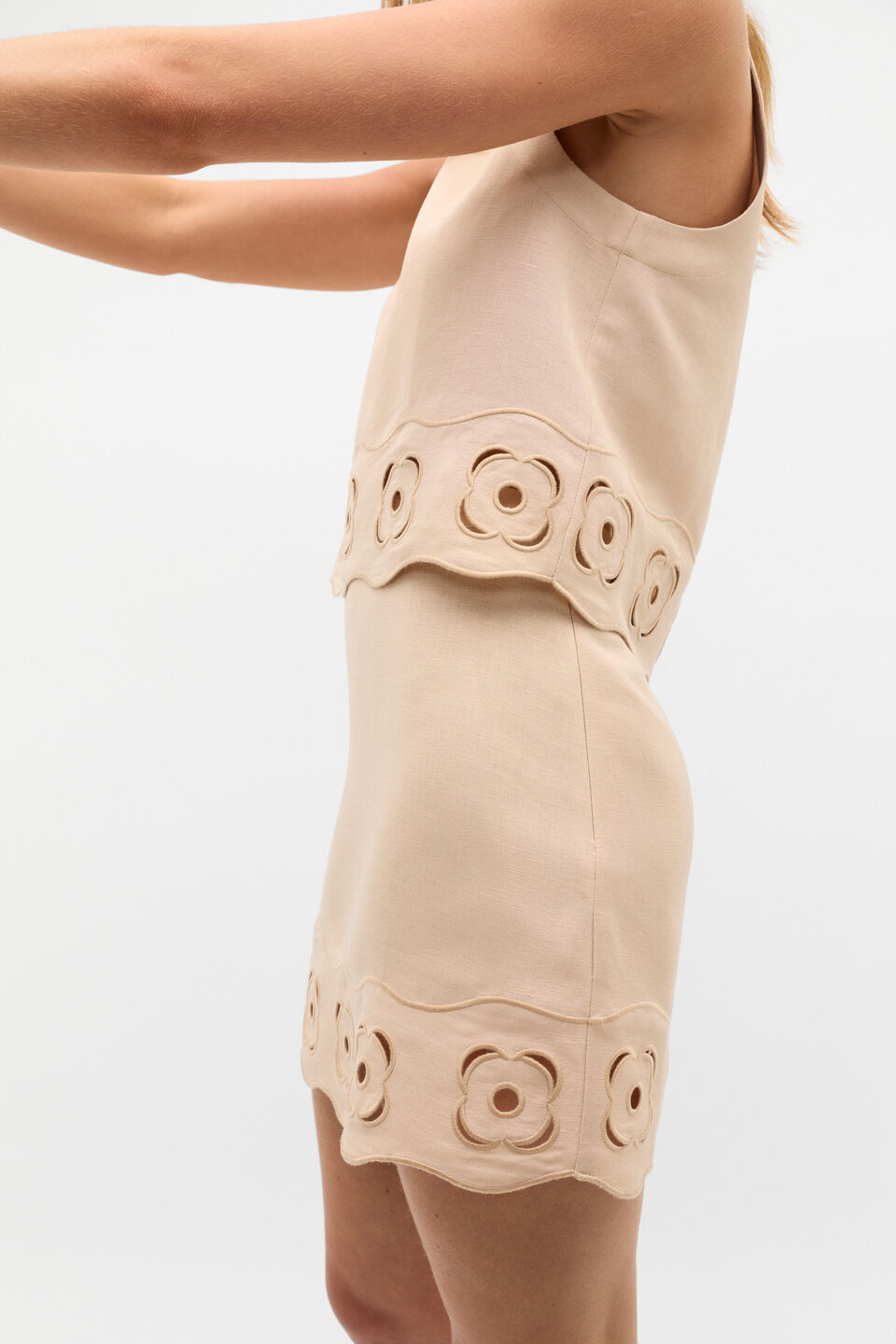 Retro Embroidered Hem Mini Skirt  Ecru