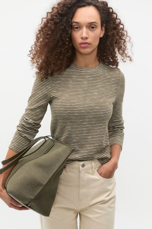 Self Stripe Textured Top  Olive Leaf Stripe  hi-res
