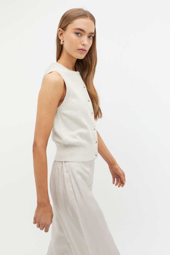 Cotton Blend Button Knit Vest  Oat Marle  hi-res