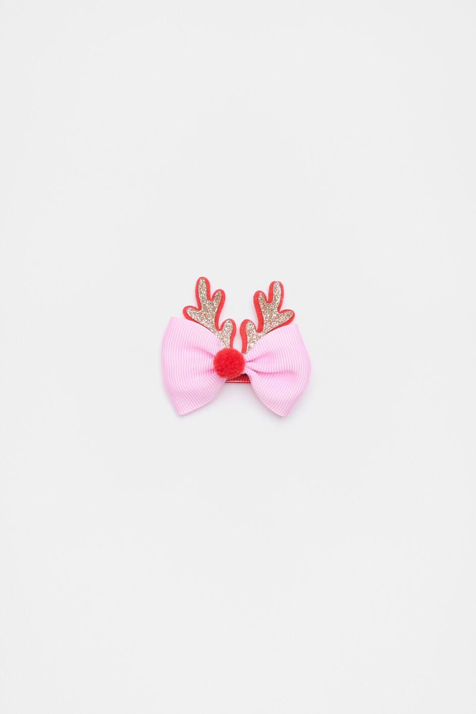 Grosgrain Reindeer Bow Duck Clip  Candy Pink