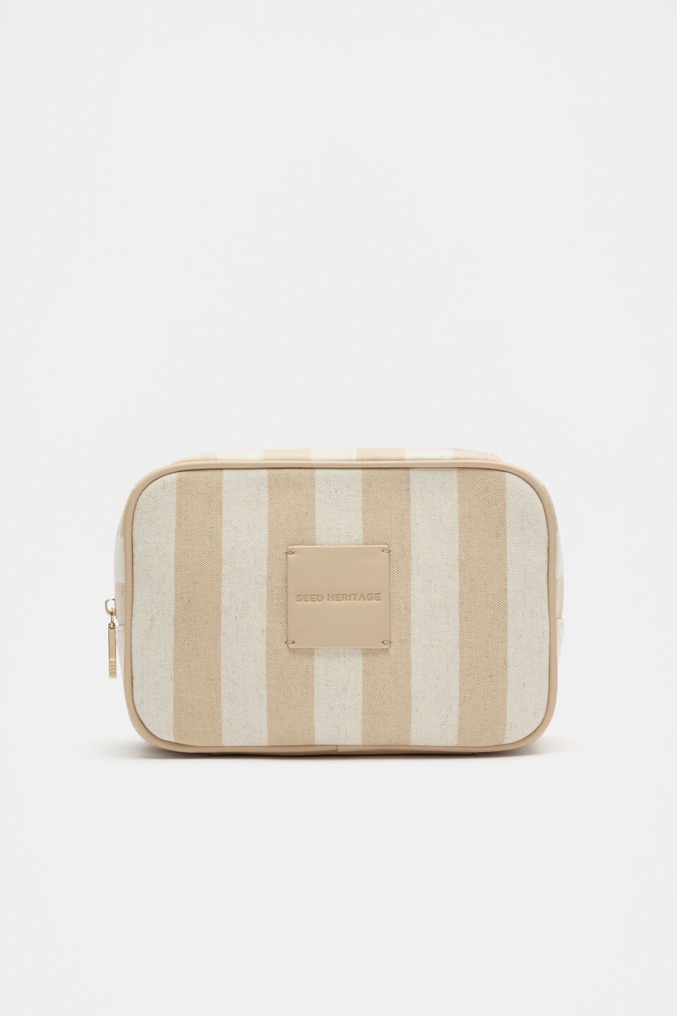 Small Stripe Make Up Bag  Ecru