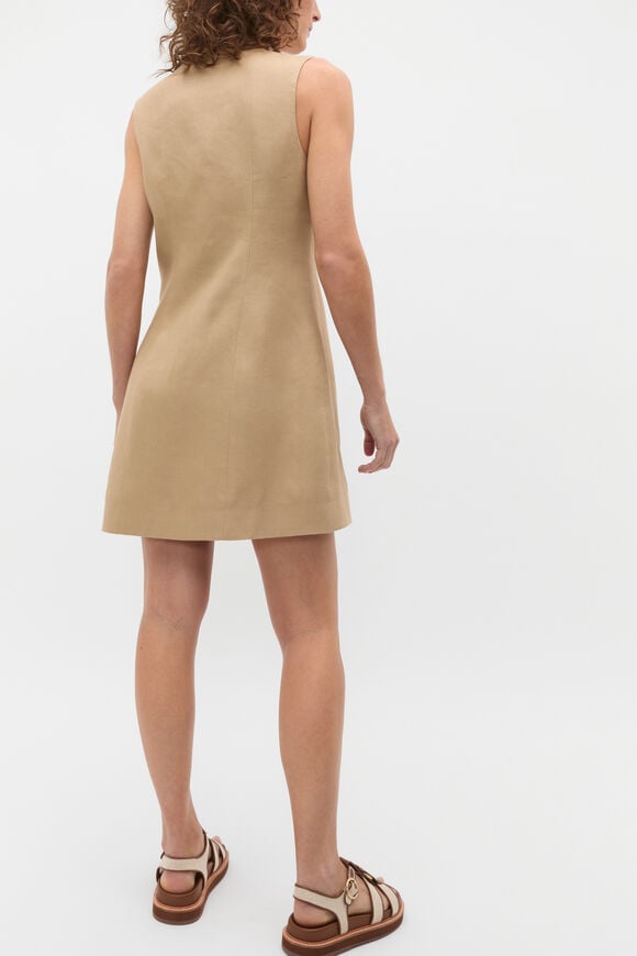 Linen V Neck Button Mini Dress  Rye  hi-res