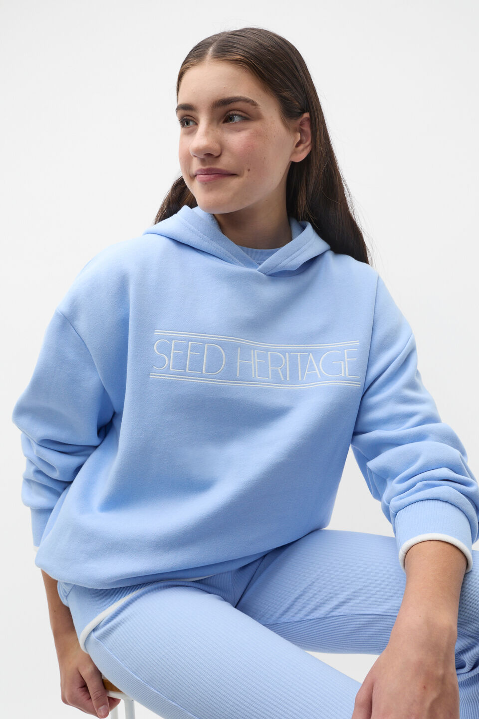 Embroidered Hoodie  Bright Sky