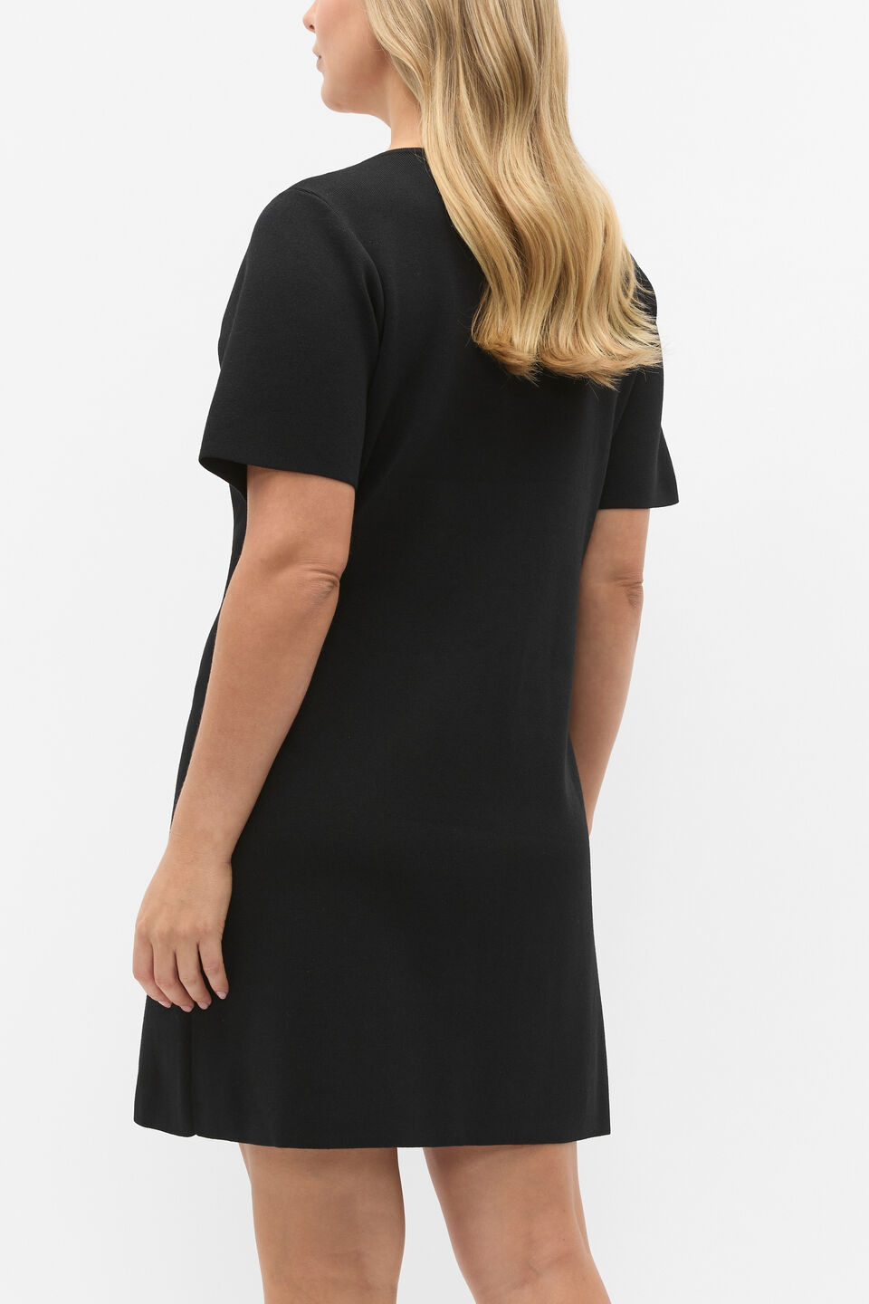 Crepe Knit Short Sleeve Mini Dress  Black