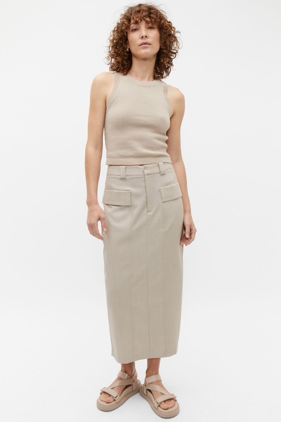 Tailored Utility Suit Skirt  Cool Sand