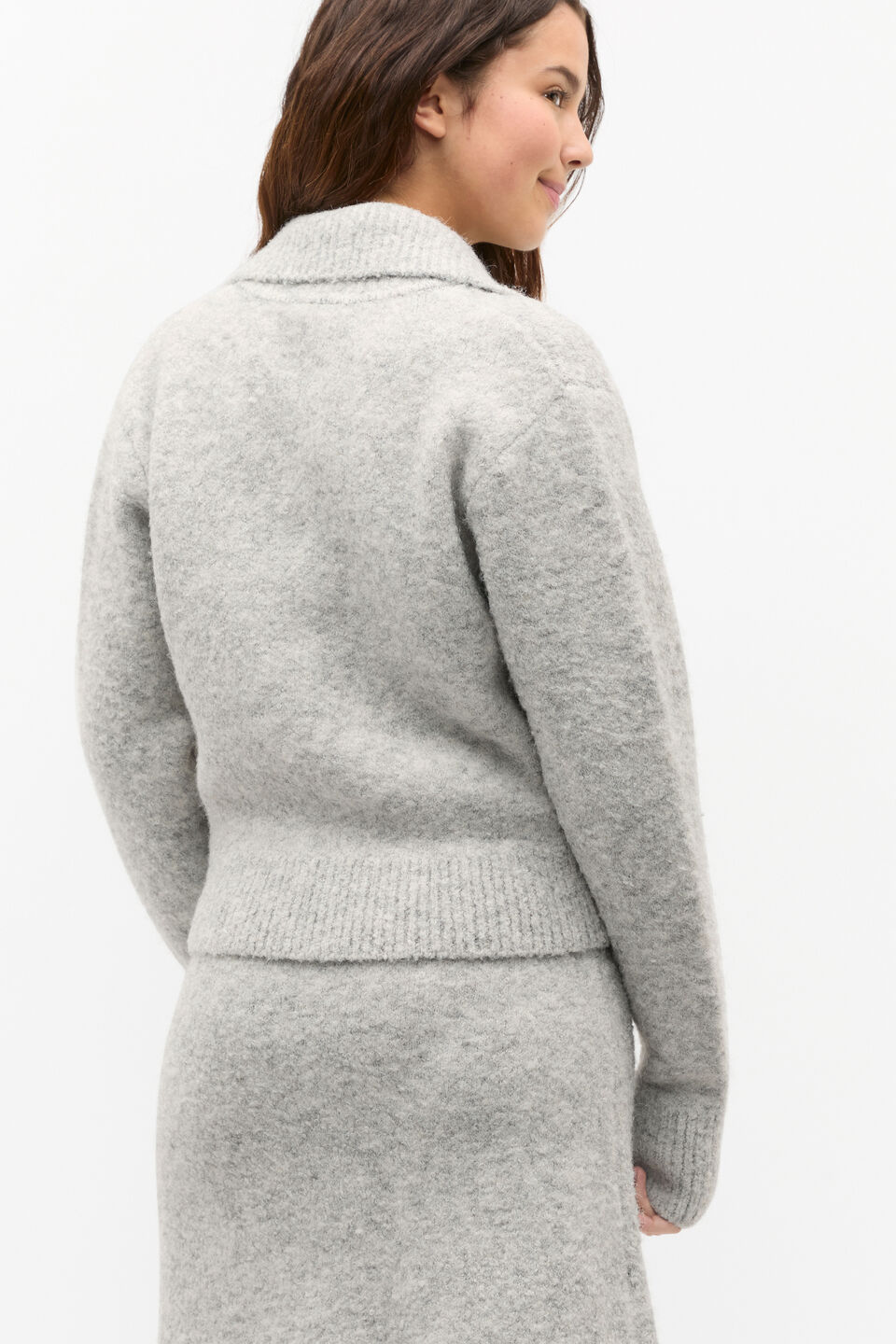 Boucle Zip Up Knit  Light Grey Marle
