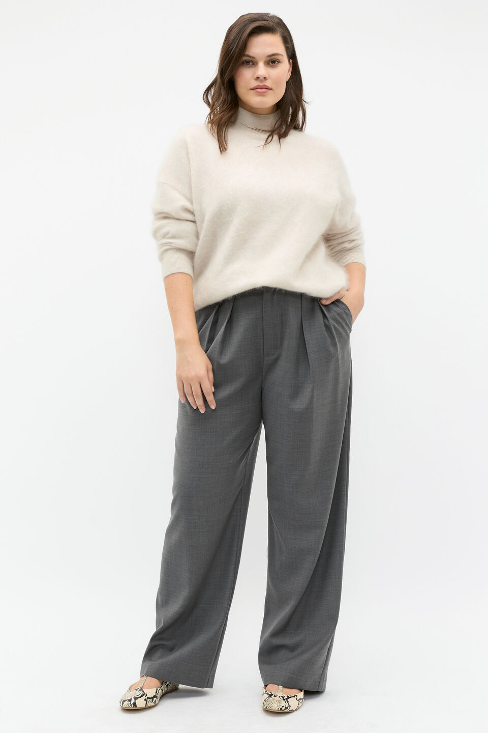 Brushed Cashmere Roll Neck Knit  Oat Marle