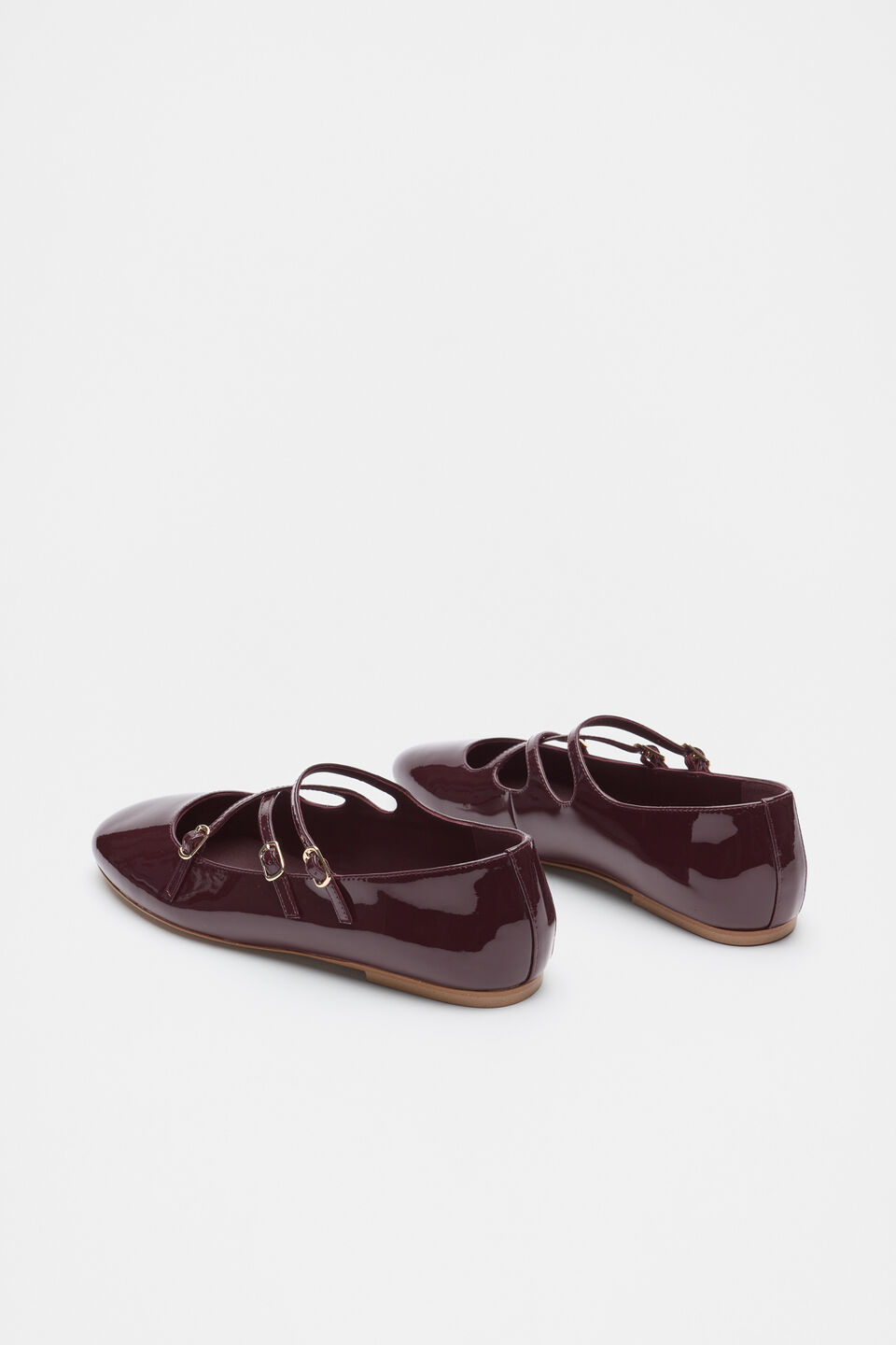 Cameron Triple Strap Ballet Flat  Dark Plum Patent