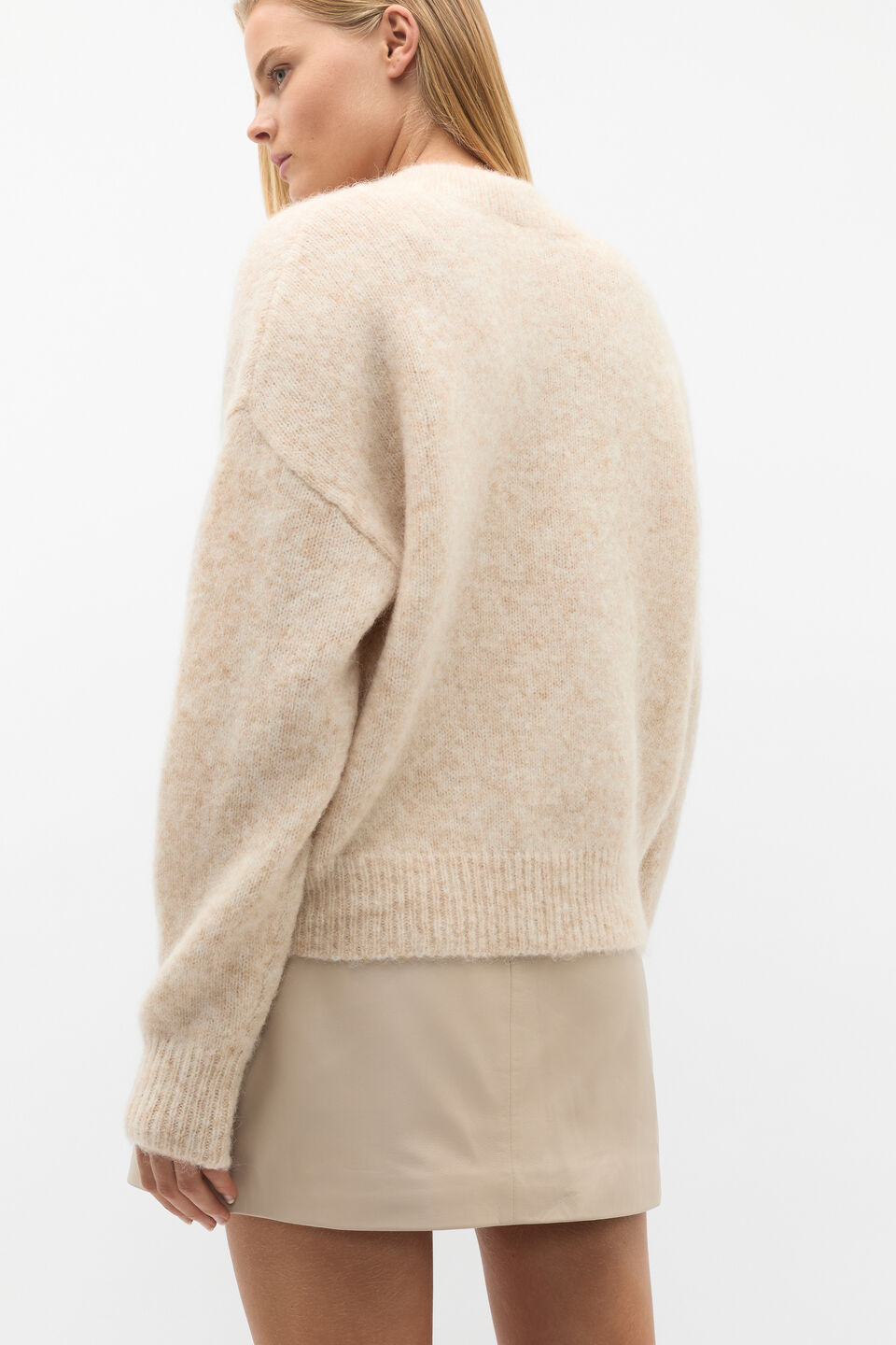  Lofty V Neck Slouch Knit  Latte Marle