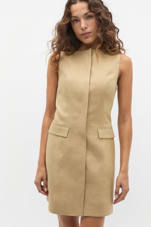 Linen Tailored Mini Dress  Cashew  hi-res