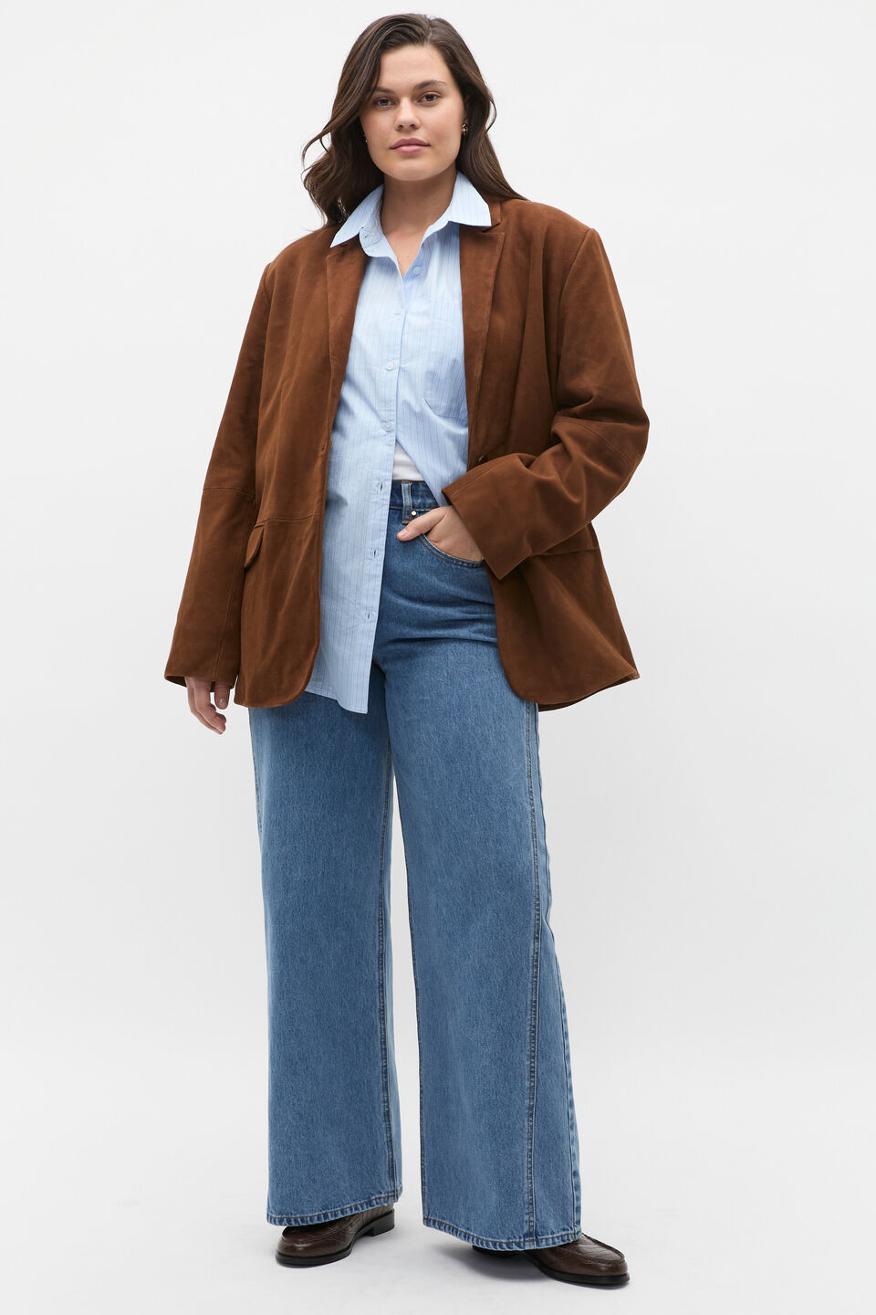 Poplin Pocket Front Shirt  Ice Blue Stripe