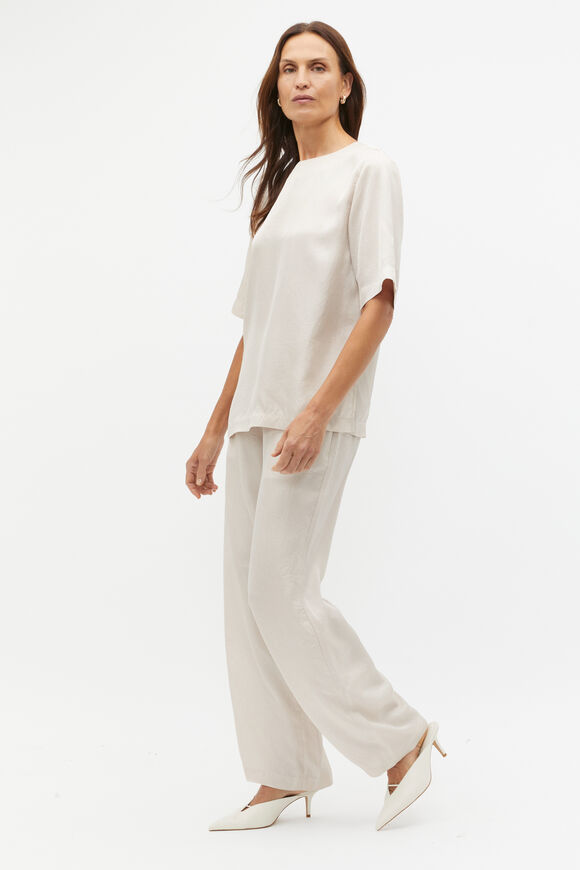 Textured Satin Elasticated Pant  Oat  hi-res