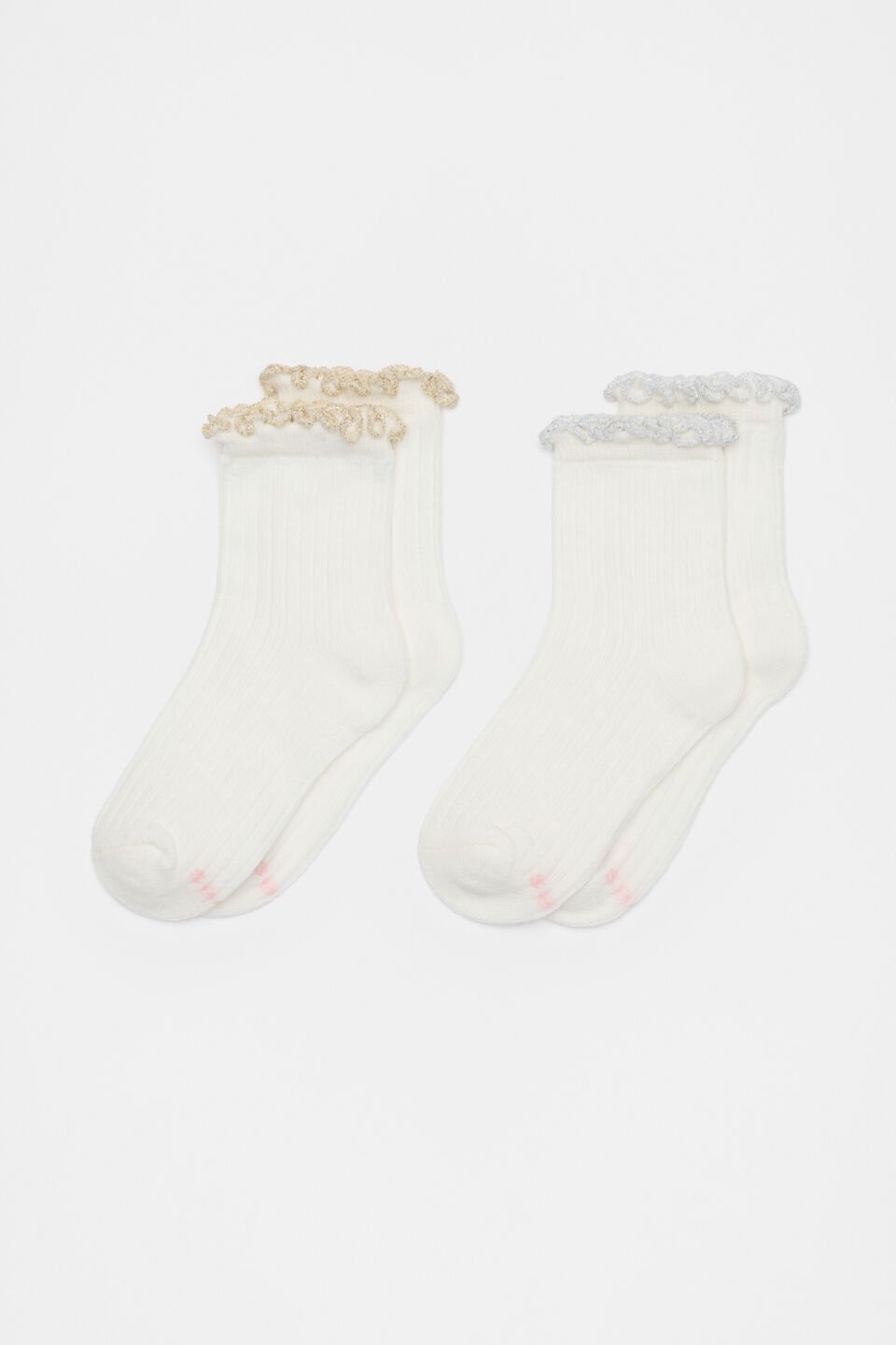 Metallic Frill Sock 2 Pack  Silver Gold