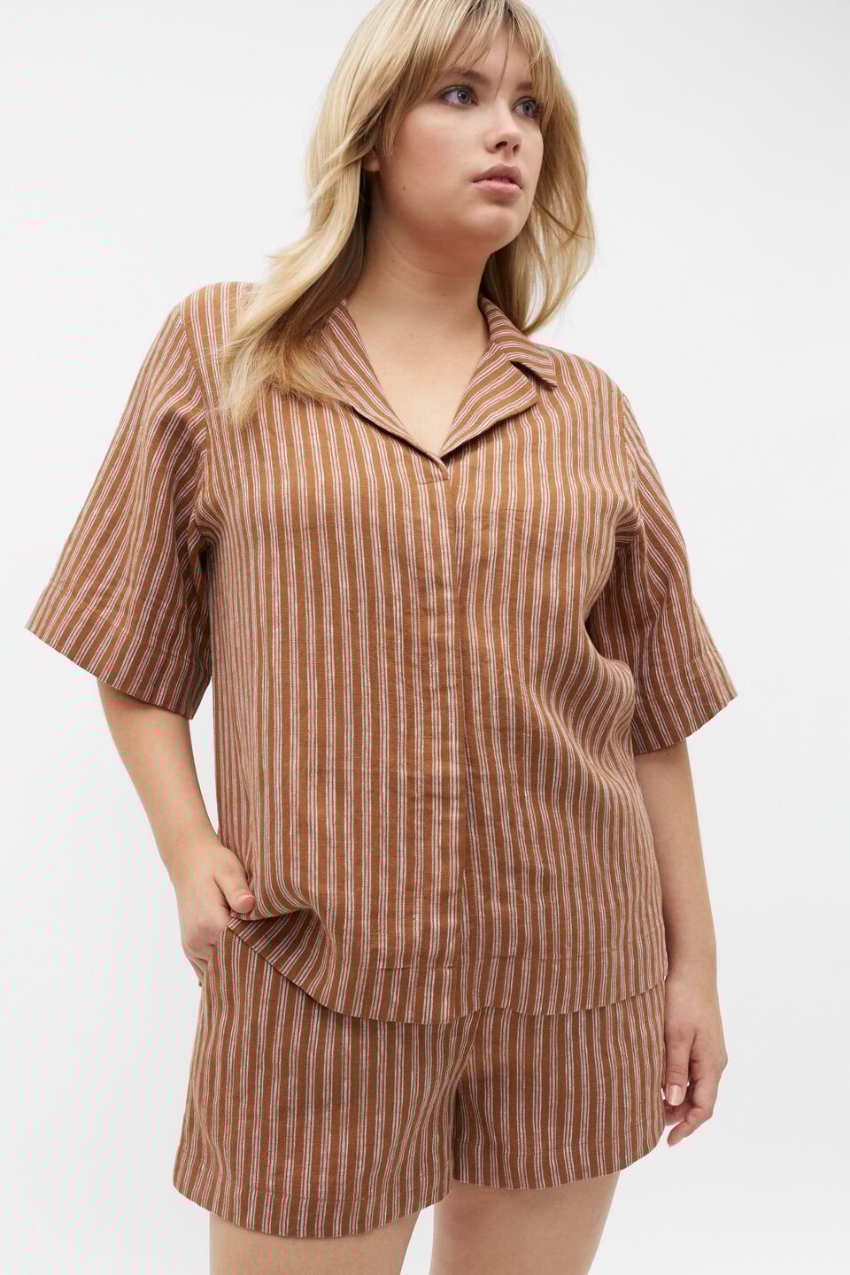 Oversize Short Sleeve Shirt  Cinnamon Spice Stripe