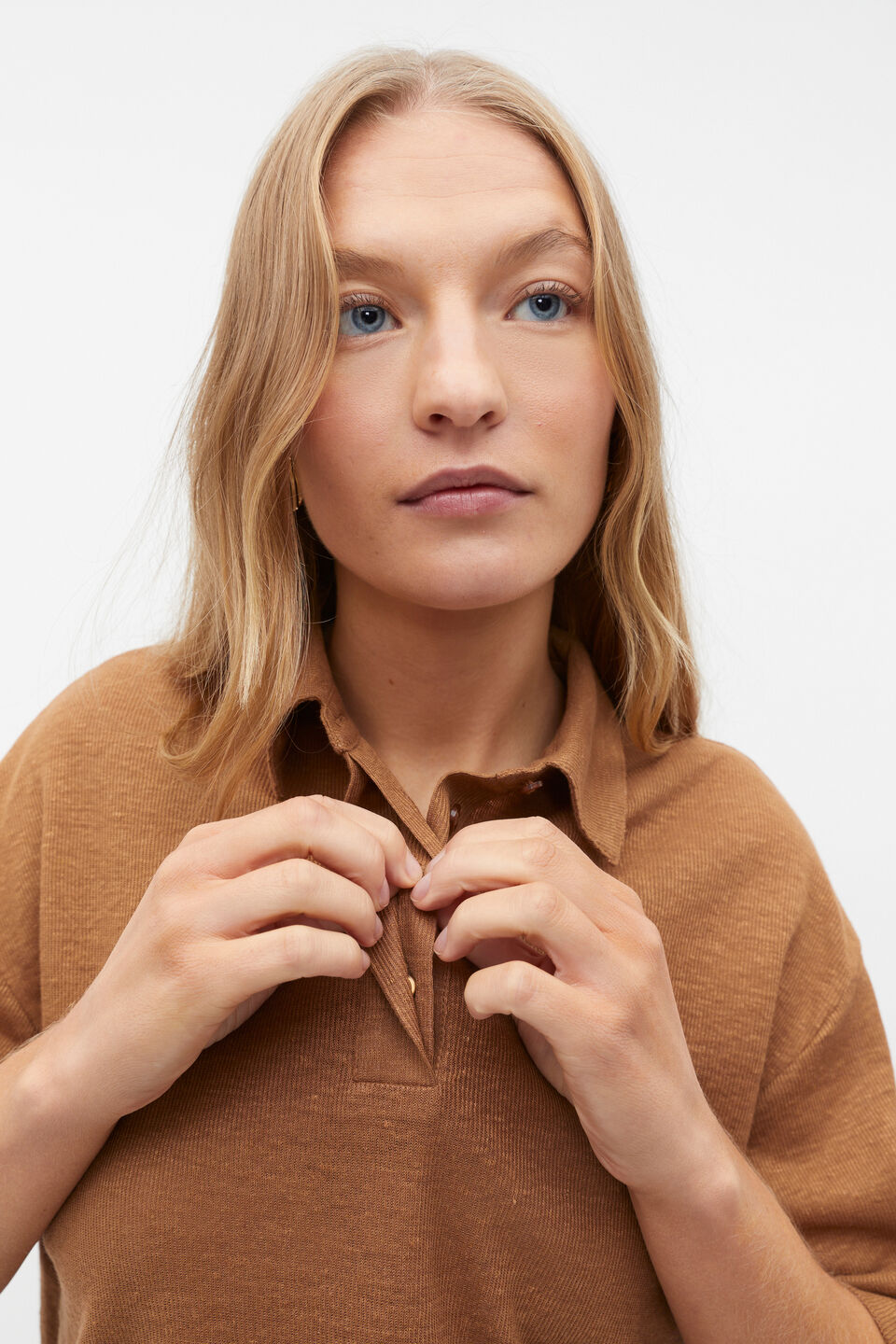 Linen Polo Top  Cinnamon Spice